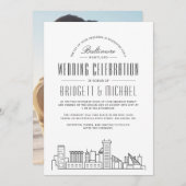 Baltimore Wedding | Moderne Deco Skyline Kaart (Voorkant / Achterkant)