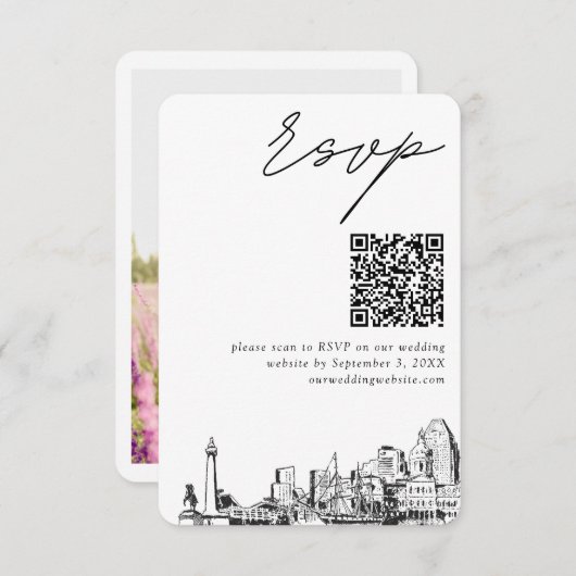 Baltimore Wedding RSVP QR Code Small Informatiekaartje (Voorkant / Achterkant)