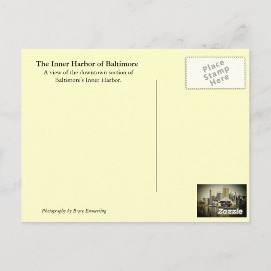 Baltimore's binnenhaven briefkaart (Achterkant)