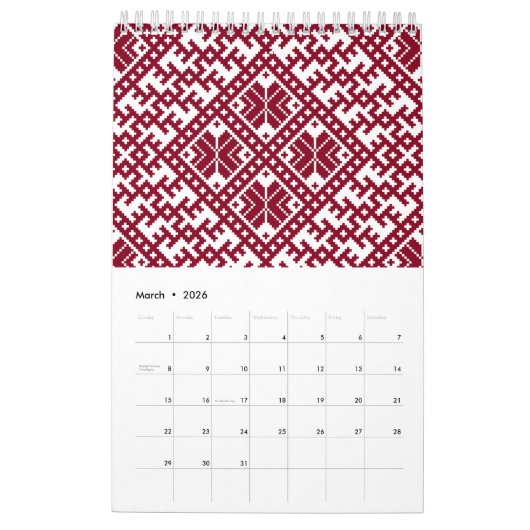 Baltisch Lets Traditioneel Volkspatroon Kalender (Mar 2026)
