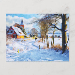 Baltisch zee in de winter. Man lopen. Kunst Briefkaart