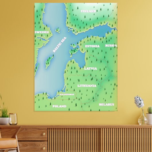 Baltische kaart van het zee canvas afdruk (Insitu (Woonkamer))