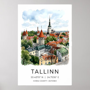 Baltische Tallinn-stadsmuurkunst - geïllustreerde  Poster