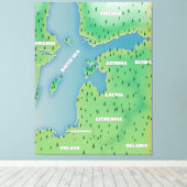 Baltische zee kaart canvas afdruk (Insitu (Houten vloer))