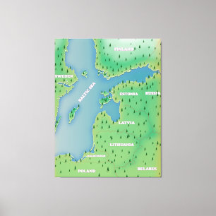 Baltische zee kaart canvas afdruk