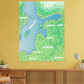 Baltische zee kaart canvas afdruk (Insitu (Woonkamer))