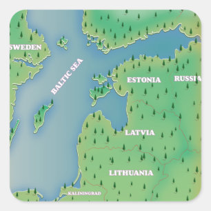 Baltische zee kaart foto afdruk vierkante sticker