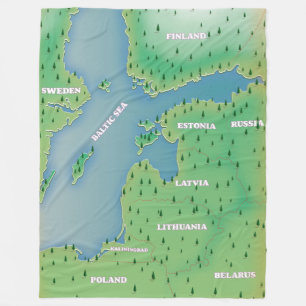 Baltische zeekaart fleece deken