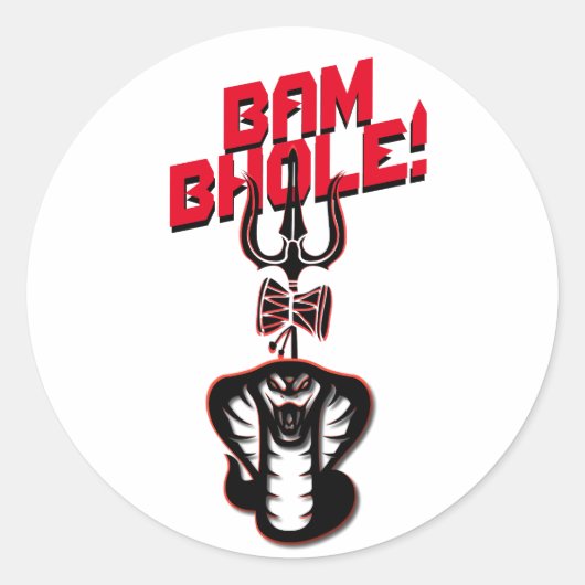 "BAM BHOLE" LORD SHIVA'S NAAG EN TRISHUL RONDE STICKER (Voorkant)