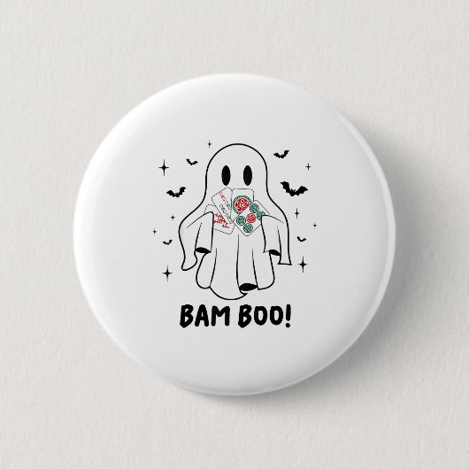 Bam Boo Halloween Ghost Mahjong Funny Costume Game Ronde Button 5,7 Cm (Voorkant)