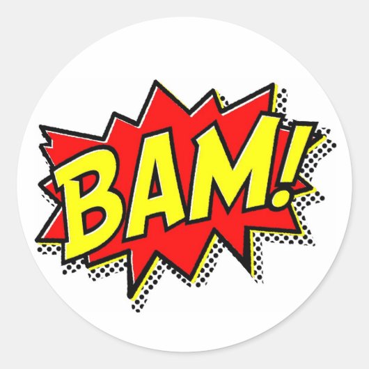 BAM COMICBOOK SOUNDS ACTIONS LOUD COMICS CARTOONS RONDE STICKER (Voorkant)