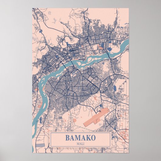 Bamako Mali Winderige Stad Kaart Reizen Poster (Voorkant)