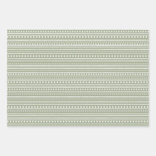 Bamanko Boho Sage Green Stippen and Stripes Patter Inpakpapier Vel (Voorkant 3)