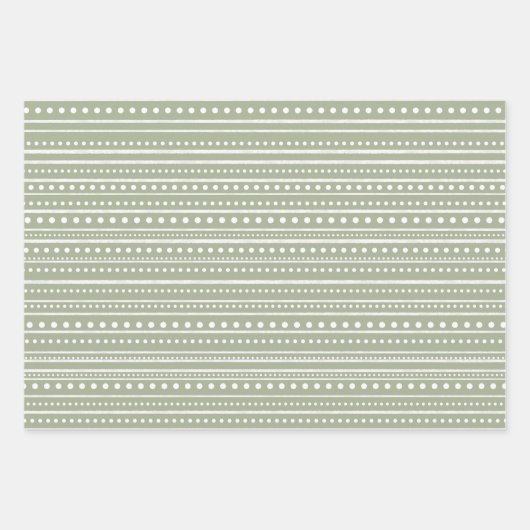 Bamanko Boho Sage Green Stippen and Stripes Patter Inpakpapier Vel (Voorkant 2)