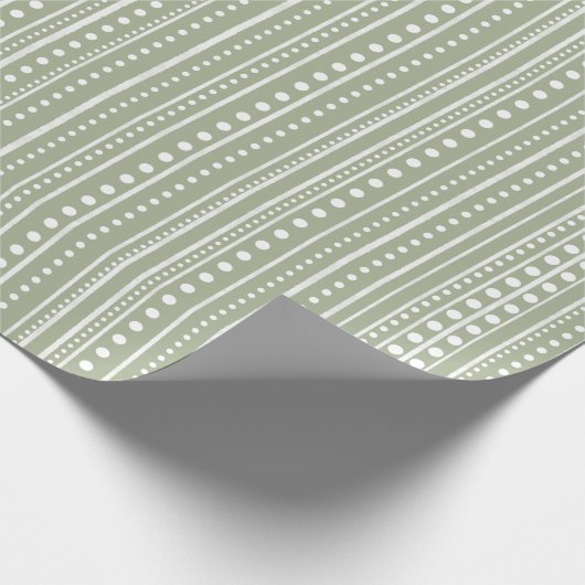 Bamanko Dotted Striped Mudcloth Pattern Sage Green Cadeaupapier (Hoek)
