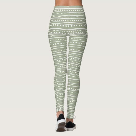 Bamanko Dotted Striped Mudcloth Pattern Sage Green Leggings (Achterkant)