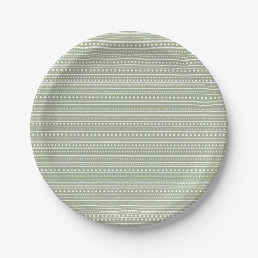 Bamanko Dotted Striped Mudcloth Pattern Sage Green Papieren Bordje (Voorkant)