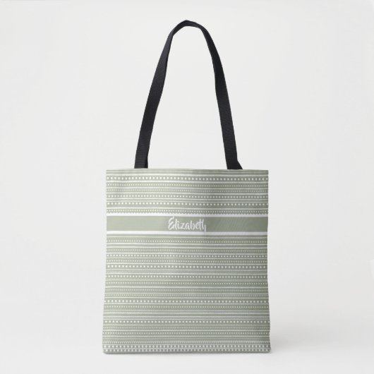 Bamanko Dotted Striped Mudcloth Pattern Sage Green Tote Bag (Voorkant)