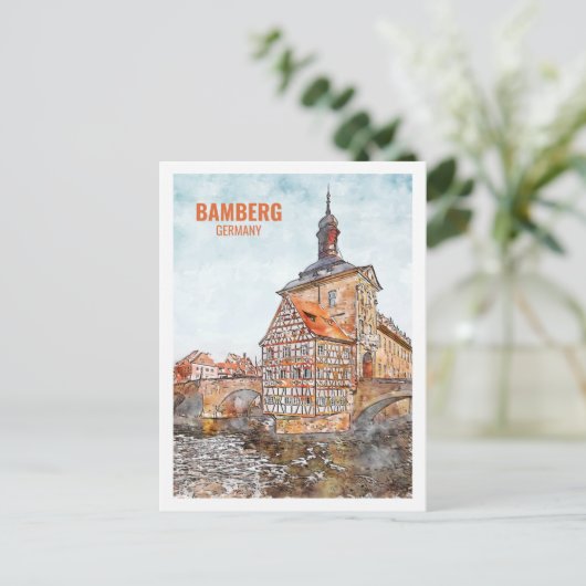 Bamberg Duitsland Beroemde Reisplaats Waterverf Briefkaart (Staand voorkant)