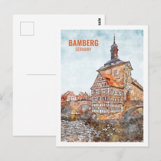 Bamberg Duitsland Beroemde Reisplaats Waterverf Briefkaart (Voorkant / Achterkant)