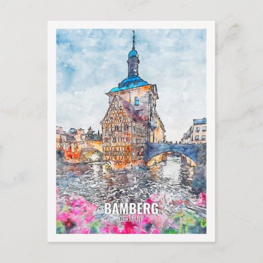 Bamberg Duitsland Beroemde Reisplaats Waterverf Briefkaart (Voorkant)