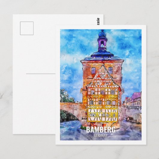 Bamberg Duitsland Travel Place Waterverf Briefkaart (Voorkant / Achterkant)