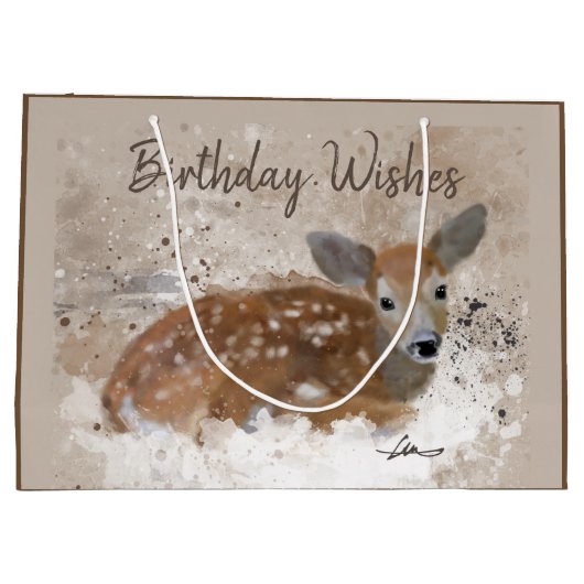 Bambi Deer Waterverf Gepersonaliseerd Groot Cadeauzakje (Achterkant)