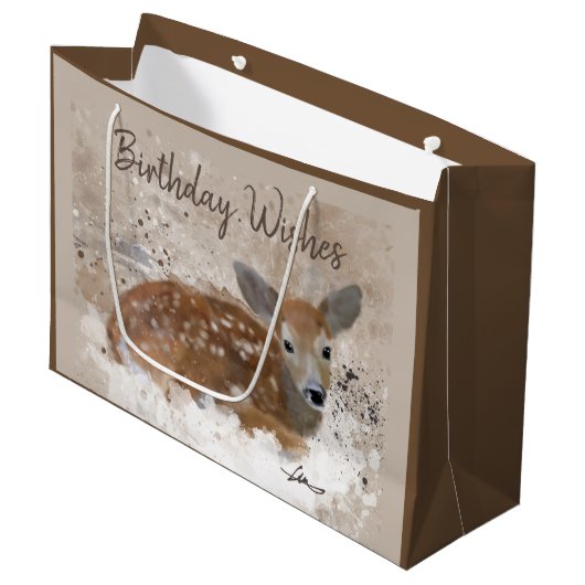 Bambi Deer Waterverf Gepersonaliseerd Groot Cadeauzakje (Voorkant Gekanteld)