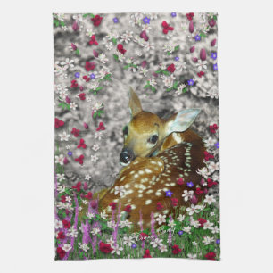 Bambina the White-Tailed Fawn in Flowers I Theedoek