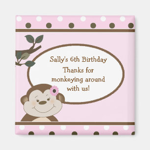 Bambino Cute Monkey Pink Favor BIrthday Magnet