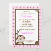 Bambino GIRL Pink Monkey Baby shower Invitae Kaart (Voorkant / Achterkant)