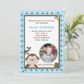 Bambino Monkey 5x7 Blue FOTO Birthday Kaart (Staand voorkant)