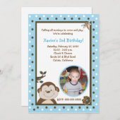 Bambino Monkey 5x7 Blue FOTO Birthday Kaart (Voorkant / Achterkant)