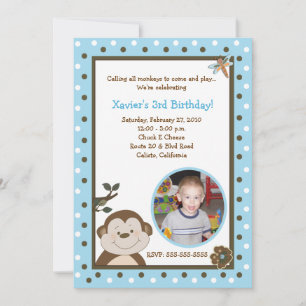 Bambino Monkey 5x7 Blue FOTO Birthday Kaart
