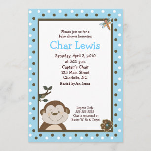 Bambino Monkey Blue 5x7 Baby shower Uitnodiging