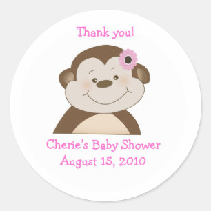 Bambino Monkey Roze Gepersonaliseerd Favor Sticker