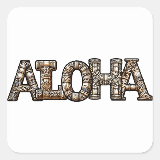 Bamboe Aloha Hawaiaans Polynesisch Luau Feest Vierkante Sticker (Voorkant)