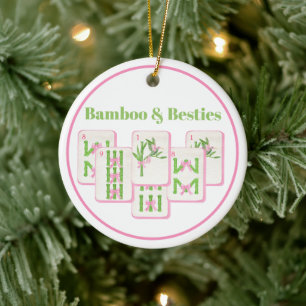 Bamboe & Besties Mahjong Roze & Groene Tegels Stri Keramisch Ornament