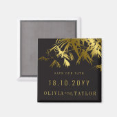 Bamboe blaadjes zwart + goud Opslaan de datum magn Magneet (Voorkant / Achterkant)
