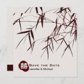 Bamboe Bladeren/Oosterse Dubbele Geluksbruiloft Save The Date (Voorkant / Achterkant)