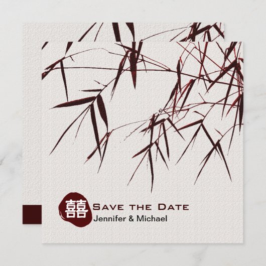 Bamboe Bladeren/Oosterse Dubbele Geluksbruiloft Save The Date (Voorkant / Achterkant)