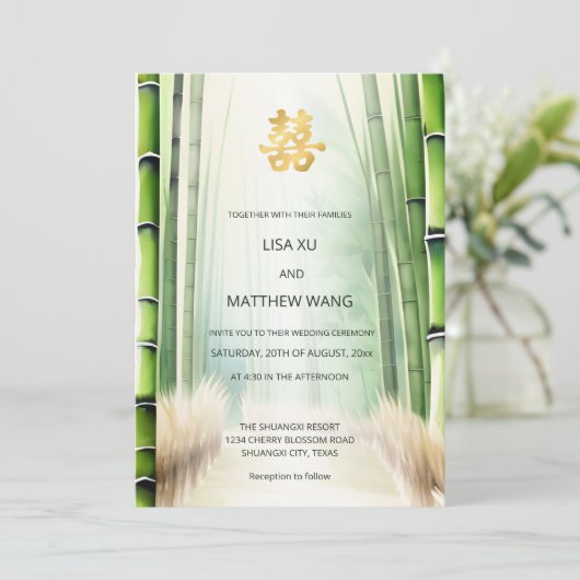 Bamboe bos Chinese bruiloft Kaart (Staand voorkant)