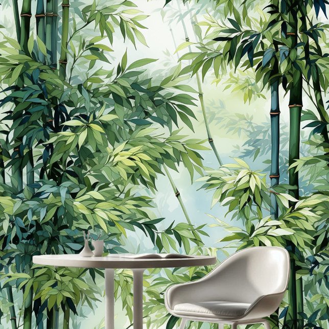 Bamboe bos groen Waterverf gebladerte Natuur Behang (Bamboo Forest Greenery Watercolor Foliage Nature Wallpaper)