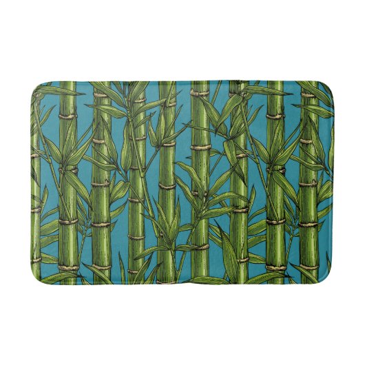 Bamboe bos op blauw badmat (Voorkant)