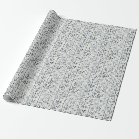 Bamboe botanisch patroon in indigoblauw cadeaupapier (Uitgerold)