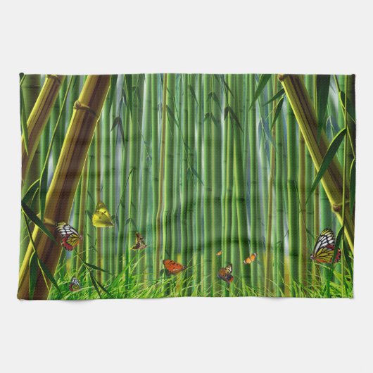 Bamboe & Butterfly Art 1 Keukenhanddoek (Horizontaal)