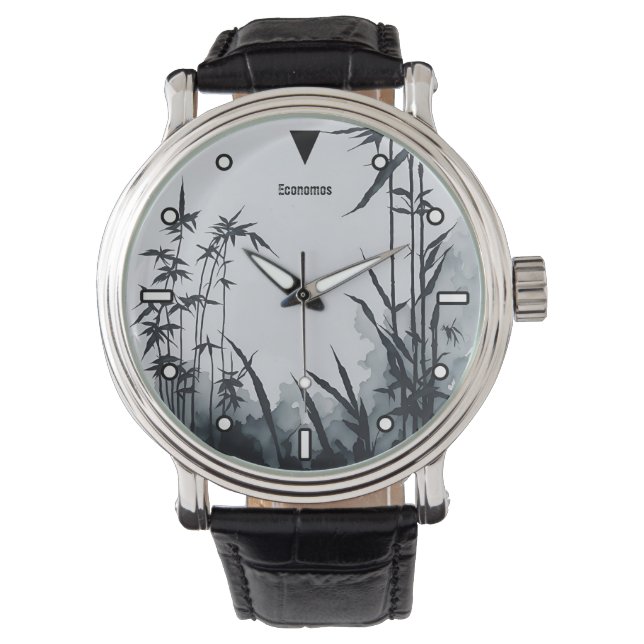 Bamboe Chinese inkt schilderij zwart-wit Horloge (Voorkant)