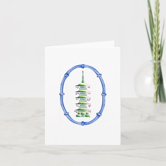 Bamboe Chinoiserie Pagode Kerstboom Notitiekaart (Voorkant)