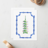 Bamboe Chinoiserie Pagode Kerstboom Notitiekaartje (Voorkant / Achterkant in situ)
