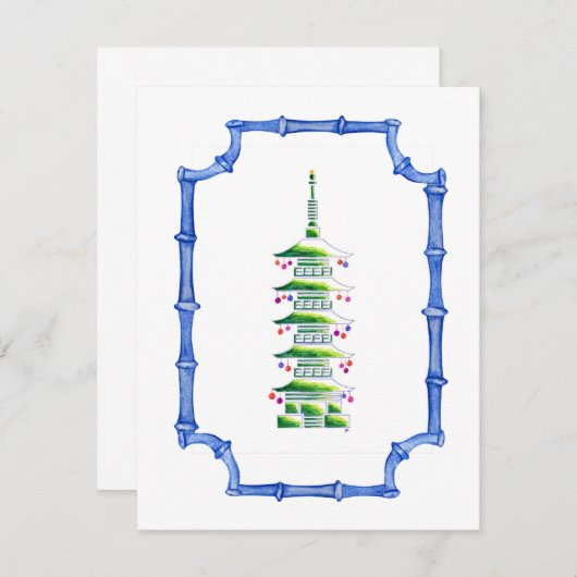 Bamboe Chinoiserie Pagode Kerstboom Notitiekaartje (Voorkant / Achterkant)